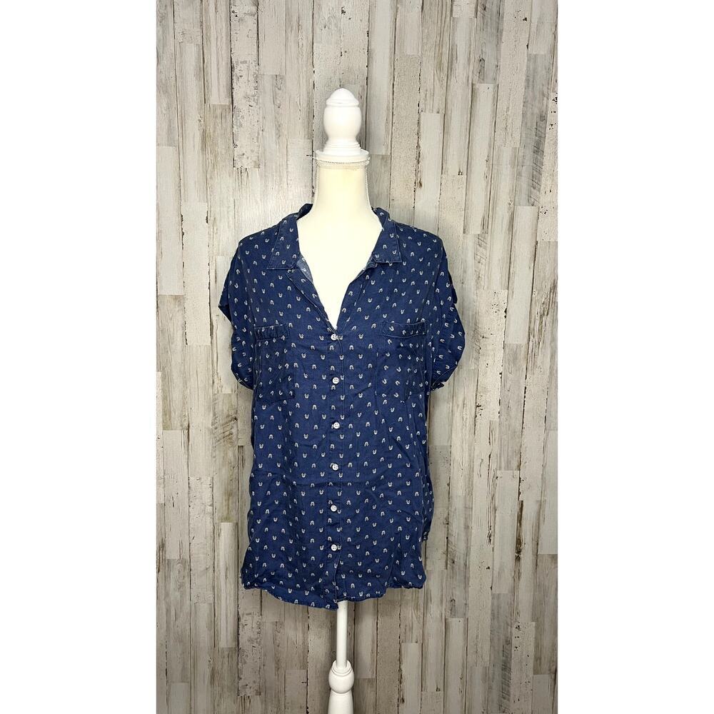 Jachs Girlfriend Women's‎ XL Blue Geometric Cap Sleeve Button-Up Shirt